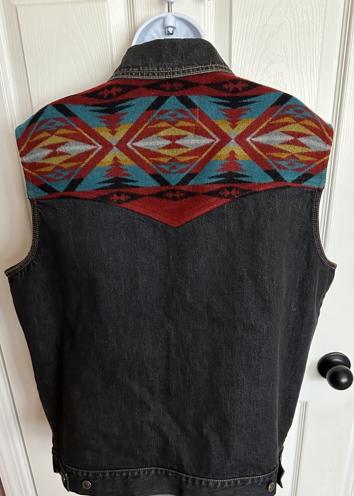 Pendleton Western Native Navajo Southwestern Aztec Denim & Wool Vintage Vest